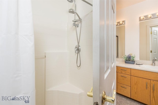 344 Candlelight Meadow Dr, Big Sky, MT 59716 - bathroom with a tile shower and vanity