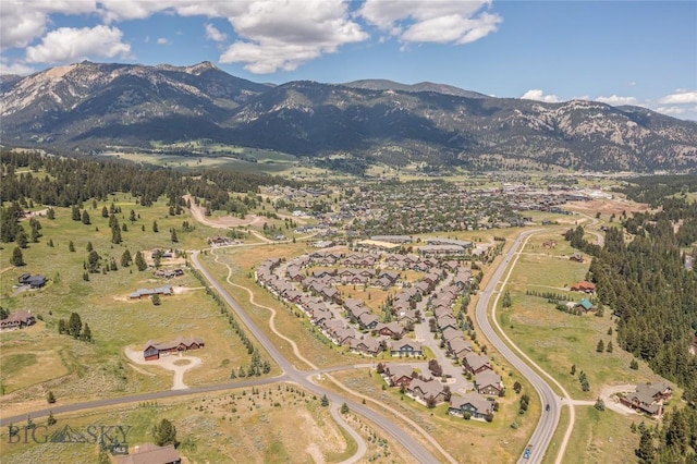 344 Candlelight Meadow Dr, Big Sky, MT 59716 - aerial overview of property's location featuring a mountain backdrop