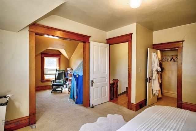 716 W Pine St, Missoula, MT 59802 - bedroom featuring carpet flooring and vaulted ceiling