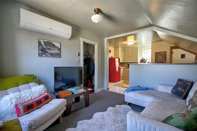 716 W Pine St, Missoula, MT 59802 - living room featuring a wall unit AC, carpet, and lofted ceiling