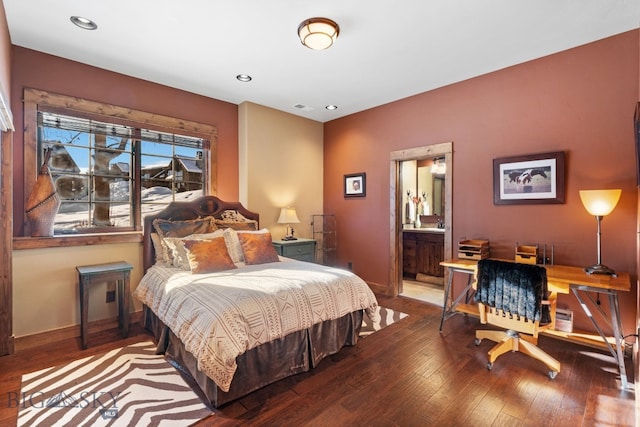 58 Upper Moose Hill Rd, Big Sky, MT 59716 - bedroom featuring hardwood / wood-style flooring, recessed lighting, and a desk