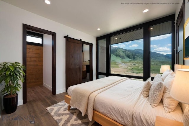 28 Elk Meadows Ranch Rd, Cameron, MT 59720 - bedroom featuring a barn door, wood finished floors, and recessed lighting