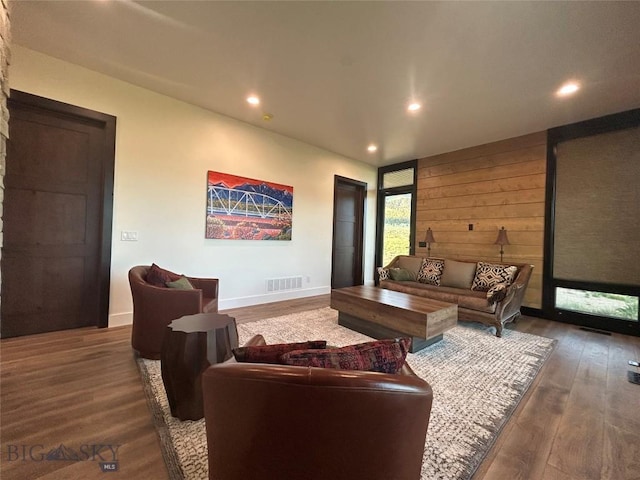 28 Elk Meadows Ranch Rd, Cameron, MT 59720 - living room with recessed lighting, wood finished floors, and wood walls