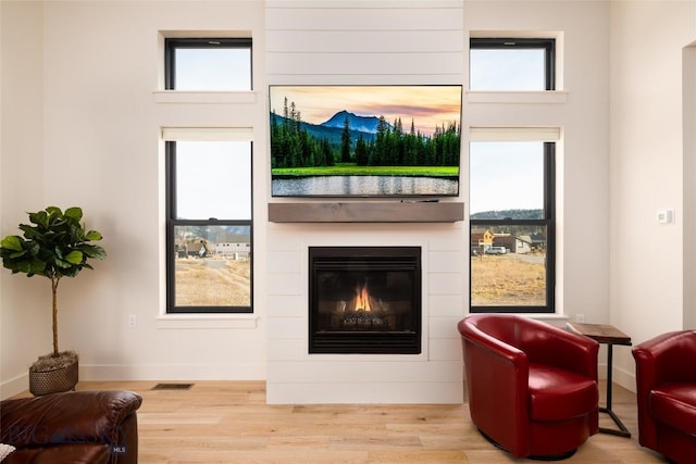 87 Upper Whitefish Dr, Big Sky, MT 59716 - living room featuring wood finished floors and a glass covered fireplace