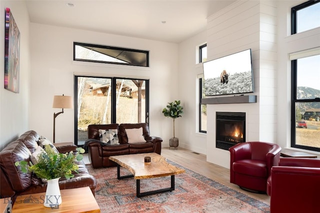 87 Upper Whitefish Dr, Big Sky, MT 59716 - living area with wood finished floors and a fireplace