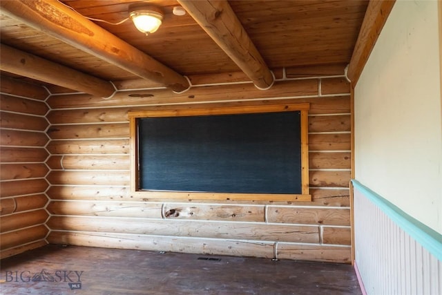 7223 Birdseye Rd, Helena, MT 59602 - spare room featuring rustic walls, a wood ceiling with exposed beams, and wood finished floors