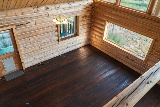 7223 Birdseye Rd, Helena, MT 59602 - spare room featuring log walls, a chandelier, and dark wood-style floors