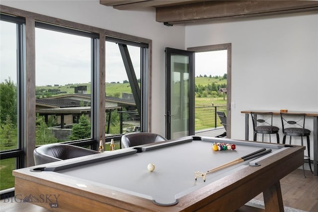 240 Horsetail Rd, Bozeman, MT 59715 - game room featuring wood finished floors, beam ceiling, and pool table
