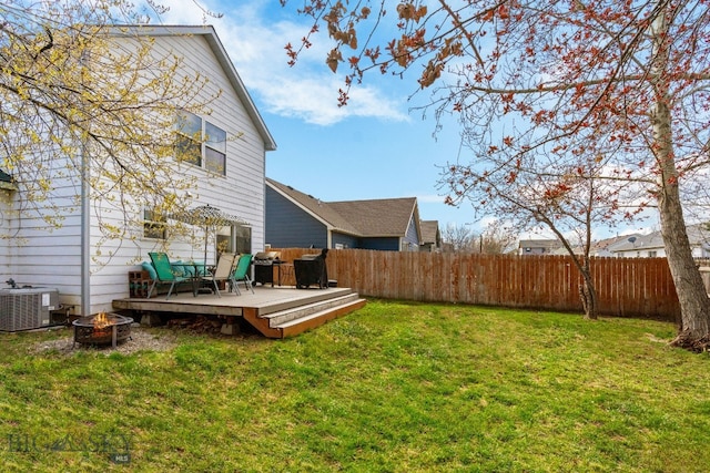 119 Meadow Brook Ln, Belgrade, MT 59714 - fenced backyard featuring an outdoor fire pit and a wooden deck