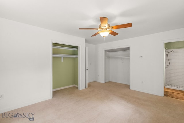 840 Damarell Rd, Bozeman, MT 59718 - unfurnished bedroom featuring light colored carpet, multiple closets, ceiling fan, and ensuite bathroom