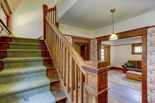 511 W Babcock, Bozeman, MT 59715 - staircase featuring wood finished floors and baseboards