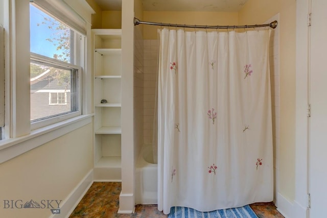 511 W Babcock, Bozeman, MT 59715 - full bath with baseboards and shower / bath combination with curtain