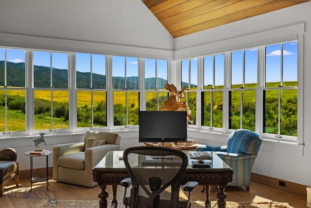 1878 Star Ridge Rd, Bozeman, MT 59715 - sunroom / solarium with lofted ceiling, wood ceiling, and hardwood / wood-style floors