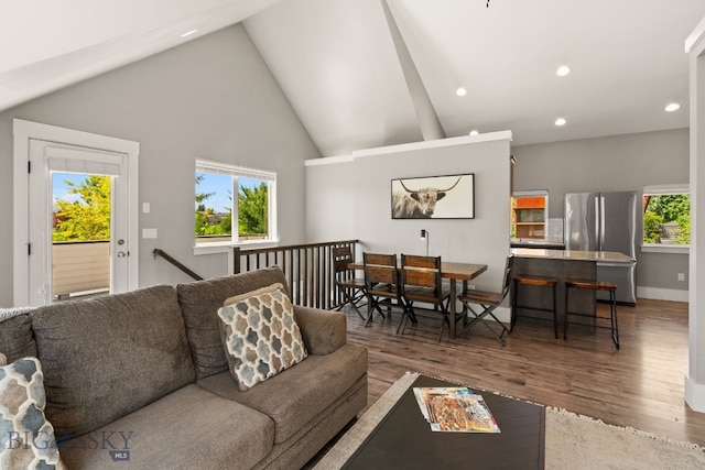 3139 Blackbird Dr, Bozeman, MT 59718 - living room with recessed lighting, high vaulted ceiling, and wood finished floors