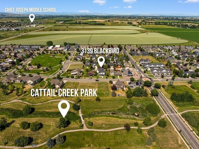 3139 Blackbird Dr, Bozeman, MT 59718 - aerial overview of property's location featuring nearby suburban area
