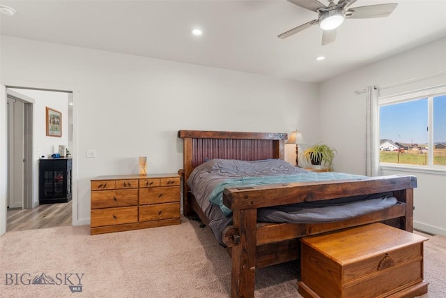 15 Santa Fe Trl, Three Forks, MT 59752 - bedroom with light carpet, recessed lighting, and a ceiling fan