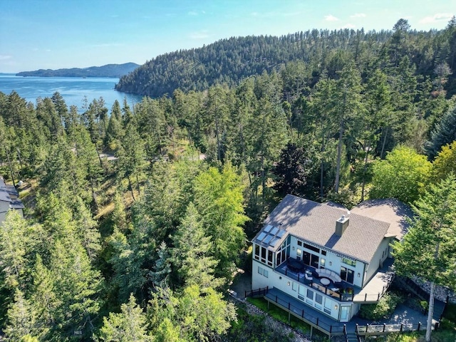 953 Angel Point Rd, Lakeside, MT 59922 - view of subject property with a heavily wooded area and a water and mountain view