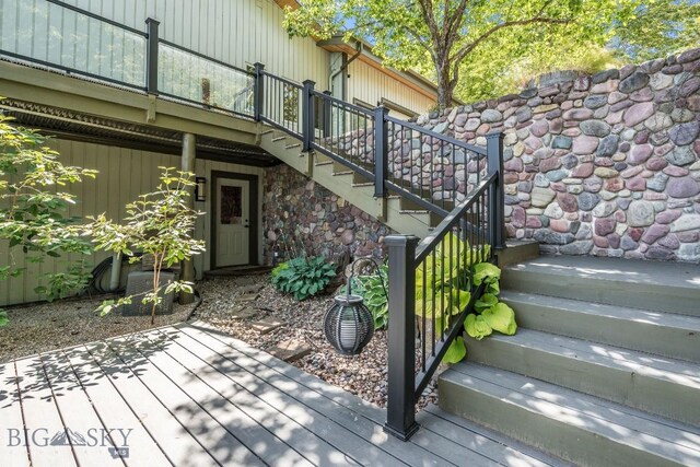 953 Angel Point Rd, Lakeside, MT 59922 - wooden terrace featuring stairs