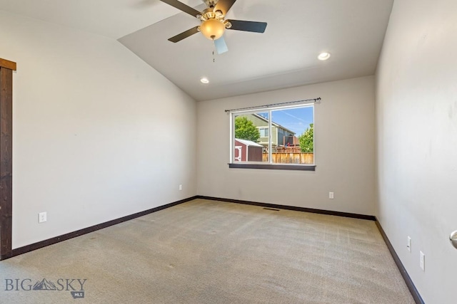 343 Stewart Loop, Bozeman, MT 59718 - unfurnished room with carpet, lofted ceiling, ceiling fan, and recessed lighting