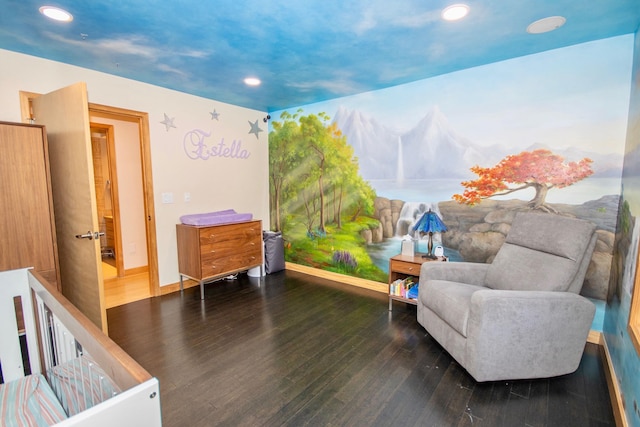 living area with dark wood-type flooring