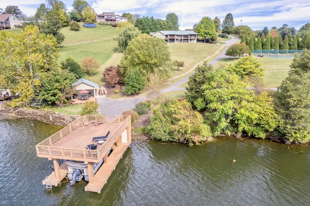 aerial view with a water view