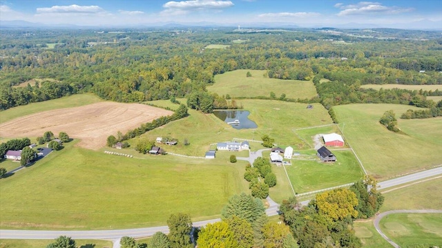 birds eye view of property featuring a rural view and a water view