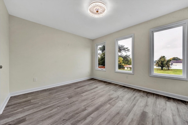 empty room with light hardwood / wood-style flooring