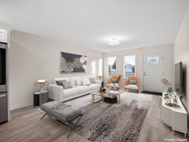 living room with light hardwood / wood-style floors