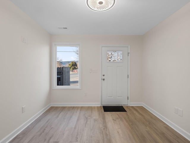 foyer entrance with light hardwood / wood-style floors