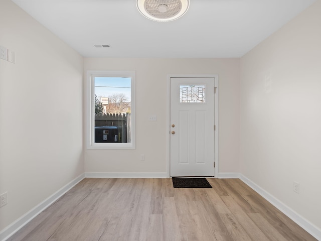 foyer with a wealth of natural light and light hardwood / wood-style floors