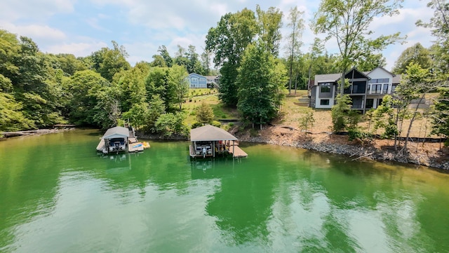 property view of water with a boat dock