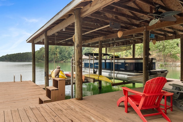 view of dock with a water view