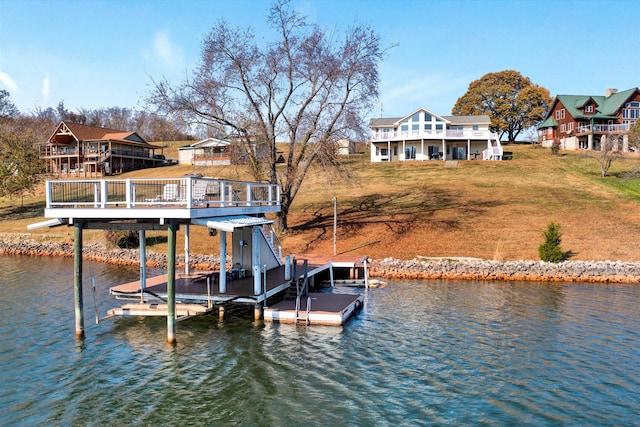 view of dock with a water view