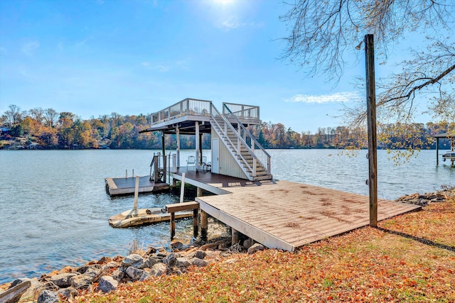 dock area with a water view