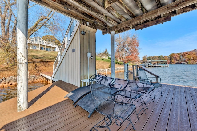 view of dock with a water view