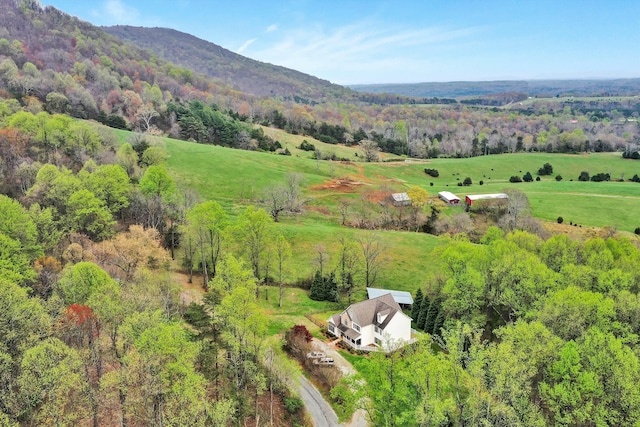 birds eye view of property with a mountain view and a rural view