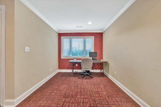 home office with crown molding