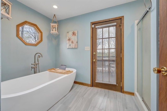 bathroom featuring plus walk in shower