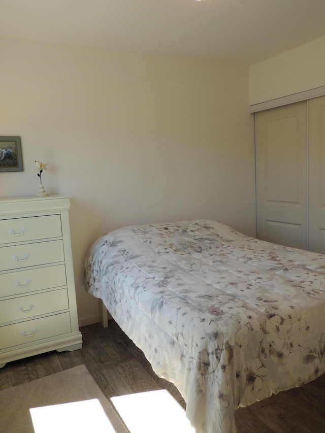 bedroom featuring dark hardwood / wood-style flooring and a closet