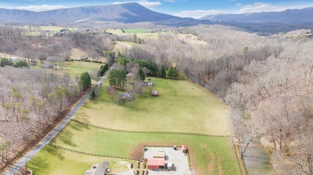 bird's eye view featuring a mountain view and a rural view