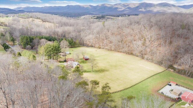 bird's eye view featuring a mountain view and a rural view