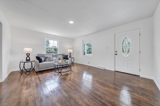 living room featuring dark hardwood / wood-style floors