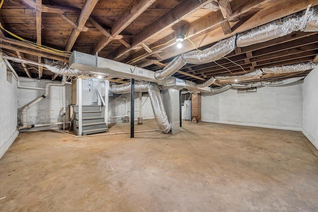 basement featuring water heater