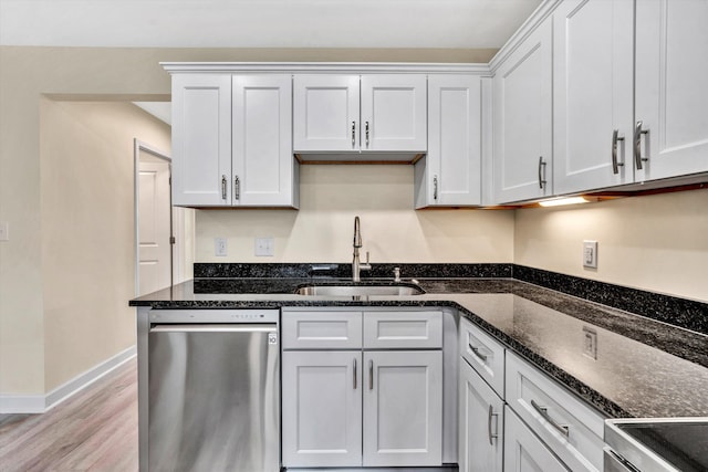 kitchen featuring white cabinetry, sink, and stainless steel dishwasher