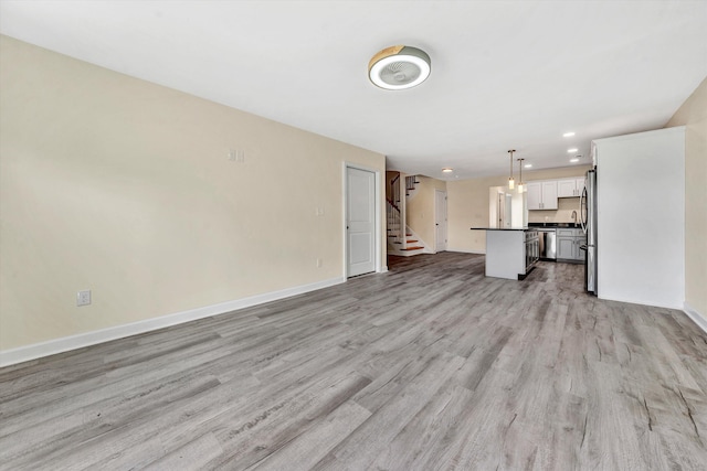 unfurnished living room with light hardwood / wood-style flooring