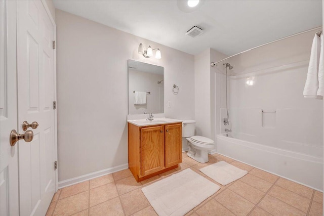 full bathroom with tile floors, shower / tub combination, toilet, and vanity