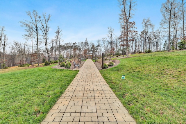 view of property's community featuring a yard