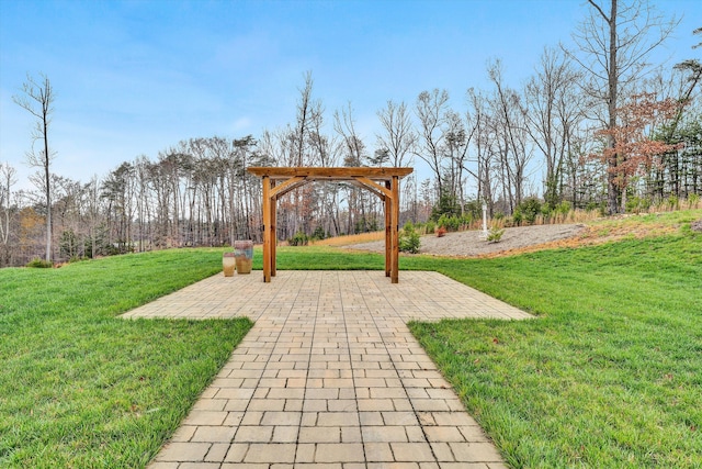 surrounding community with a pergola and a lawn