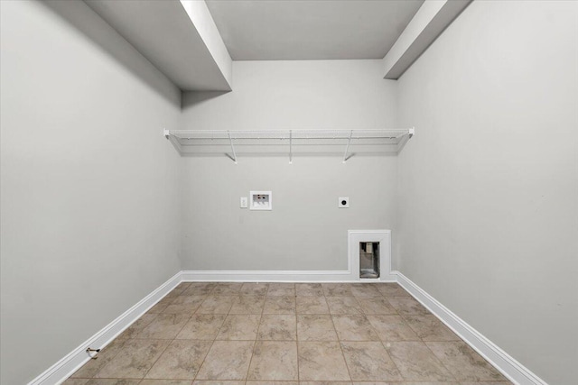 washroom featuring washer hookup, laundry area, electric dryer hookup, and baseboards