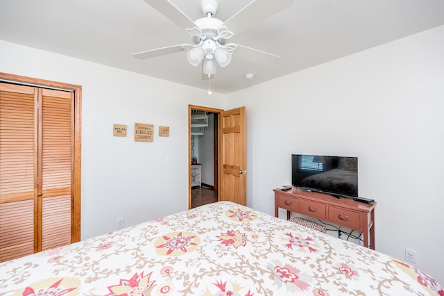 bedroom with a closet and ceiling fan